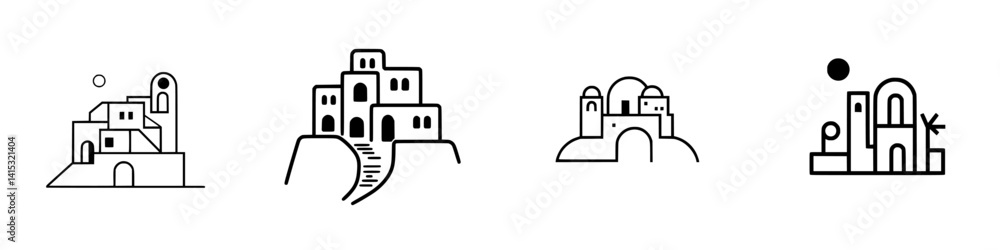 Poster urban landscape vector illustration featuring abstract buildings and structures with pathways in a m
