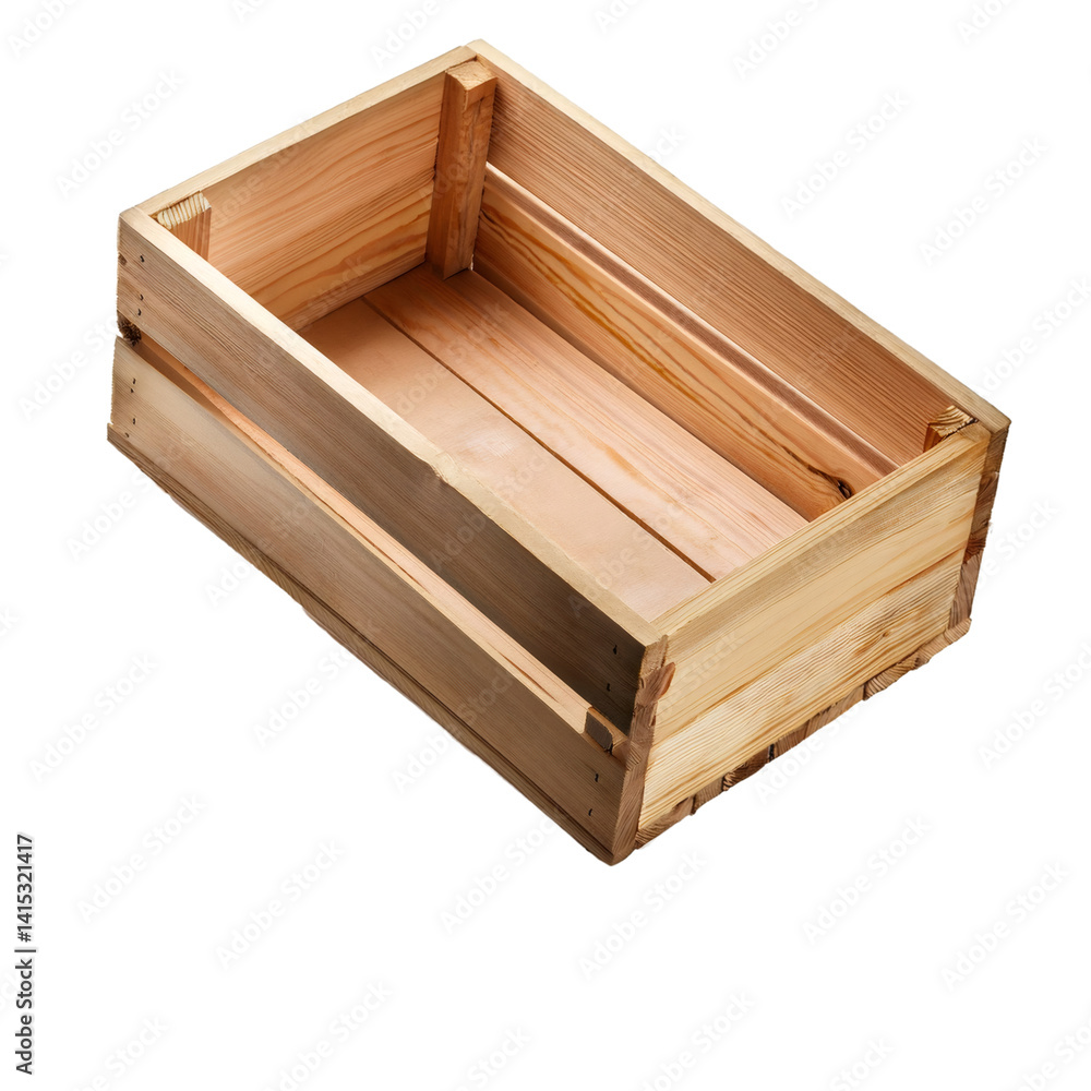 Poster empty wooden crate showing wood grain, isolated on transparent background with clipping path include