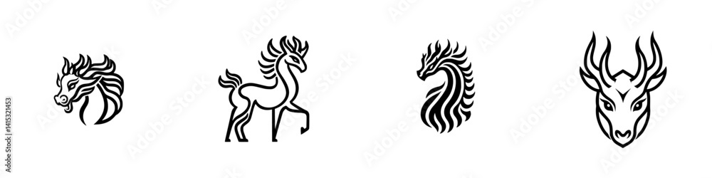 Poster stylized vector illustrations of various mythical creatures featuring elegant designs and intricate 