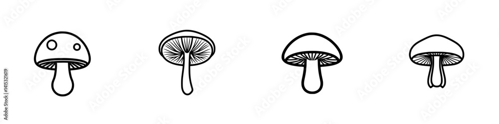 Poster mushroom vector illustration series showcasing different types and designs in a minimalist style sui