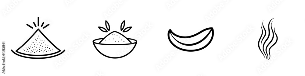 Poster vector illustration icons representing various culinary elements and cooking processes in a minimali