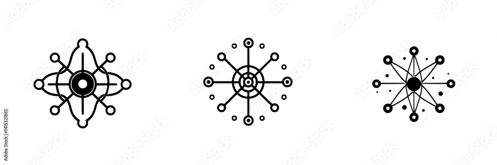 Poster vector illustration icons representing interconnected nodes and networks in a minimalist design suit