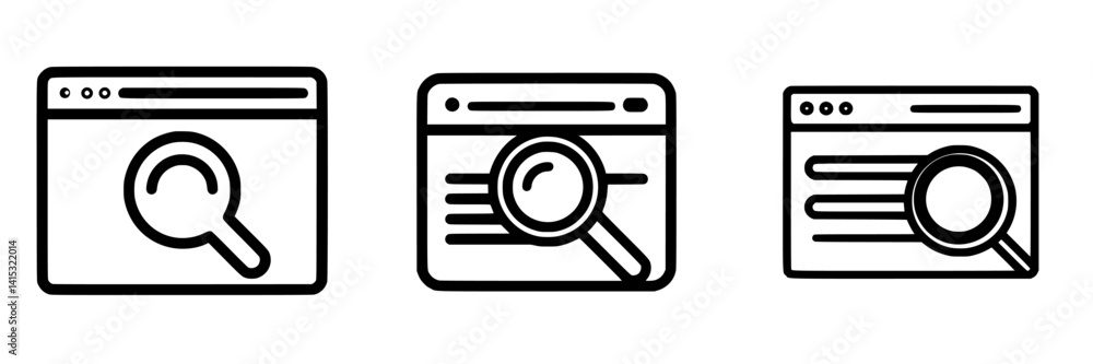 Poster vector illustration icons of search interface elements for website navigation and data exploration