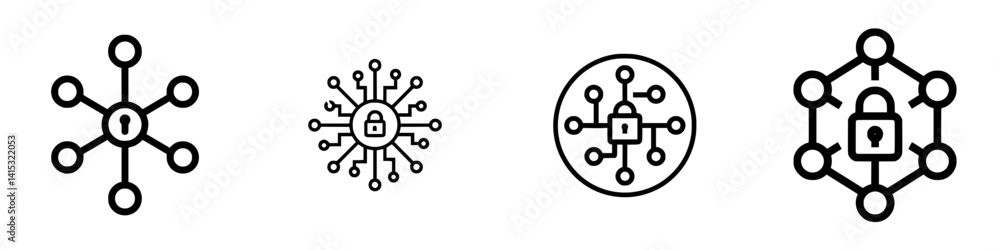 Poster vector illustration of security and network connection icons in a modern design focused on cybersecu