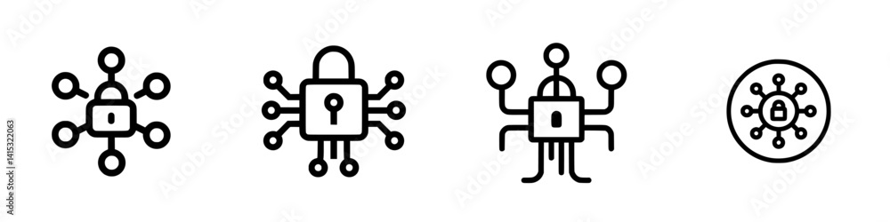 Poster vector illustration icons representing cybersecurity and data protection concepts with interconnecte