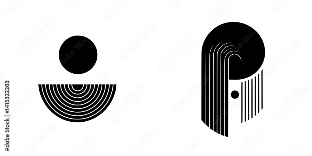 Aufkleber geometric vector illustration showcasing abstract shapes and lines in black and white color scheme
