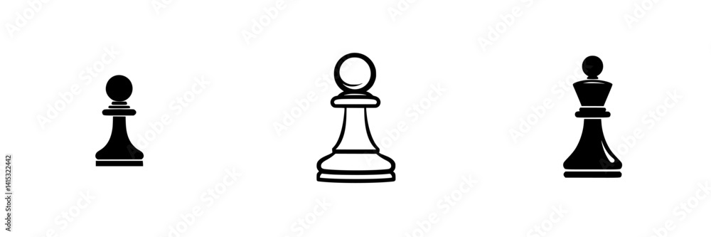 Poster chess pawns illustrated in vector style showing three variations of design and shape for creative us