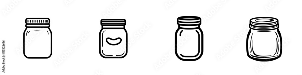 Poster collection of vector illustration icons depicting different styles of jars for various uses and cont