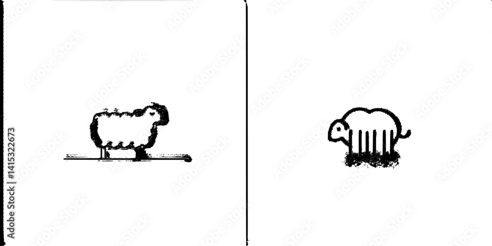 Aufkleber vector illustration of two sheep icons representing different postures and styles in a minimalistic 