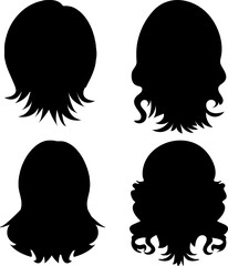 Silhouettes of stylish hair: A collection of beautiful, chic hair silhouettes showcases diverse styles, emphasizing elegance and form, perfect for beauty themes.