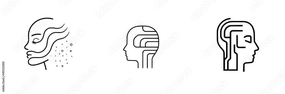 Poster vector illustration icon representing human faces with abstract design elements conveying themes of 