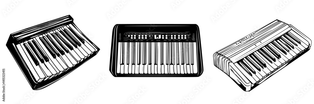 Aufkleber vector illustration of three different keyboard instruments showcasing their unique designs and feat