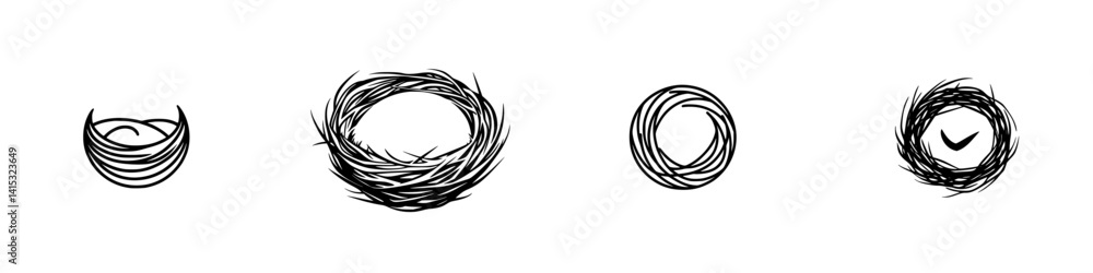 Poster vector illustration of various nest designs showcasing unique patterns and forms for creative projec