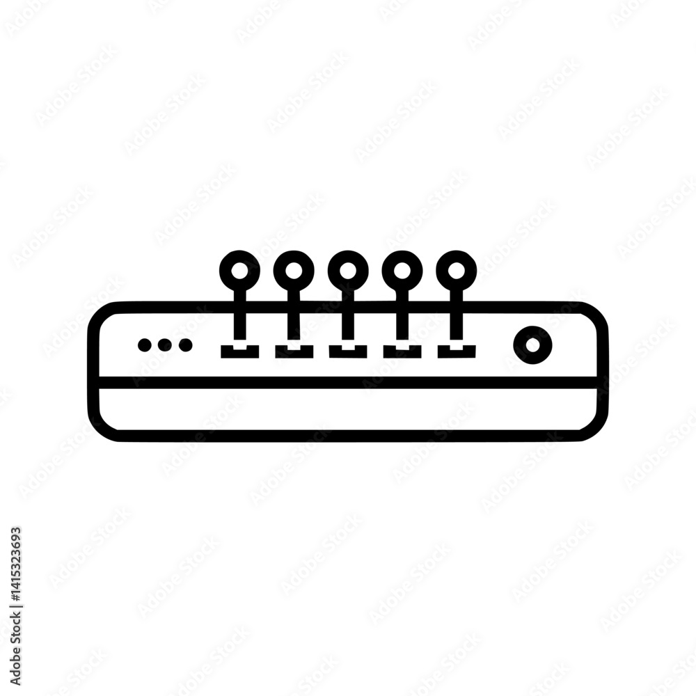 Poster vector illustration of a network router with connection ports and indicators in a minimalist design 
