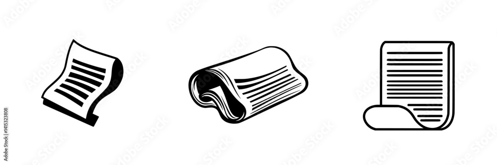 Poster vector illustration of rolled and folded paper icons depicting various document styles suitable for 