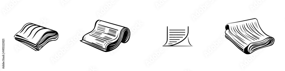 Poster vector illustration icon depicting rolled documents and sheets in various orientations and styles fo