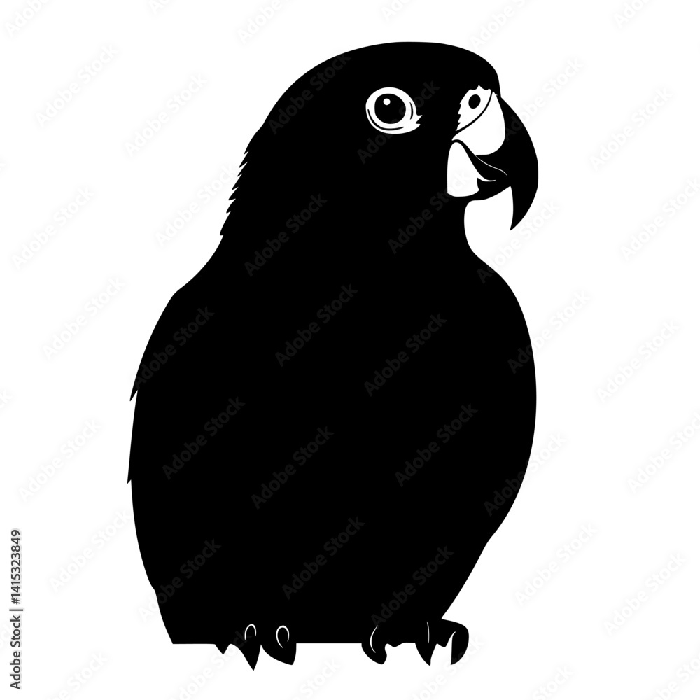 Poster black silhouette of a parrot resting on a branch in a minimalistic vector art style suitable for var