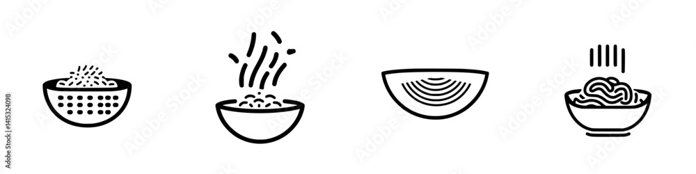Poster vector illustration showing various types of noodles in bowls with different textures and styles