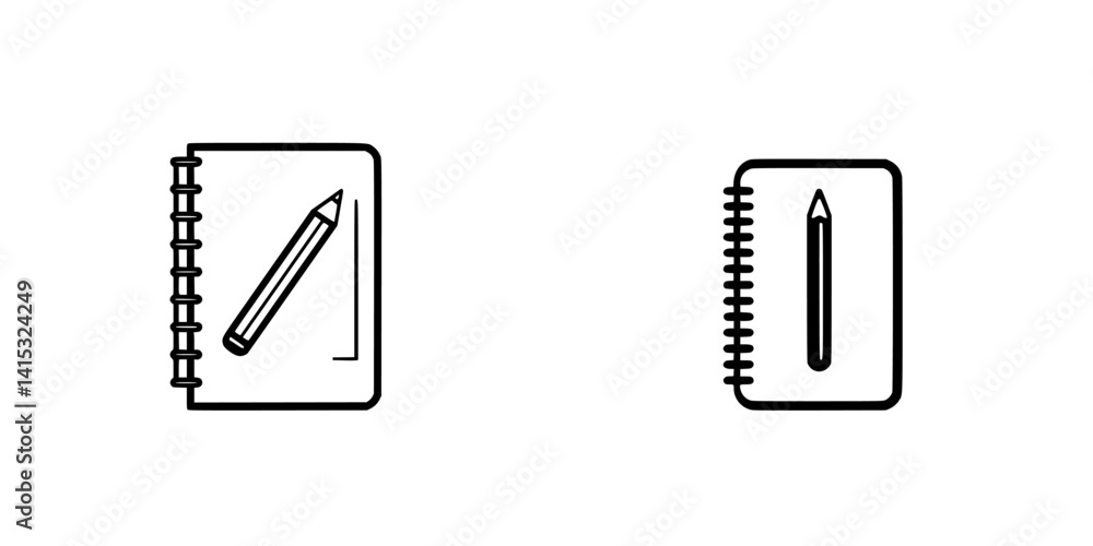 Poster vector illustration icons of notebooks with pencil designs showing different orientations and layout