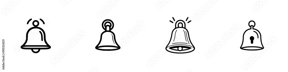 Aufkleber different styles of bell icons illustrating sound, notification, and security features for various a