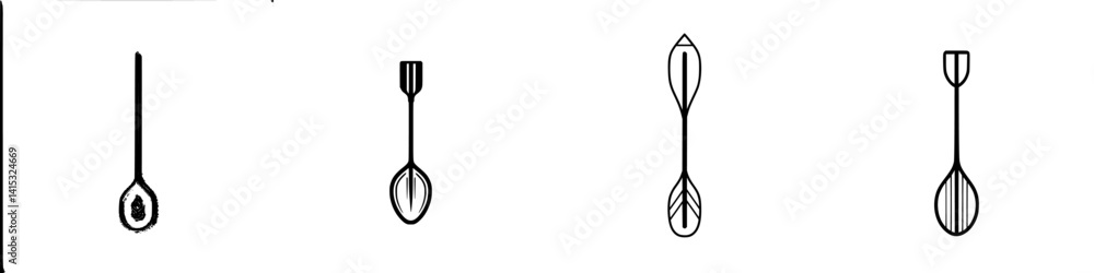 Poster vector illustration icons of various types of spoons in a minimalist style suitable for culinary and
