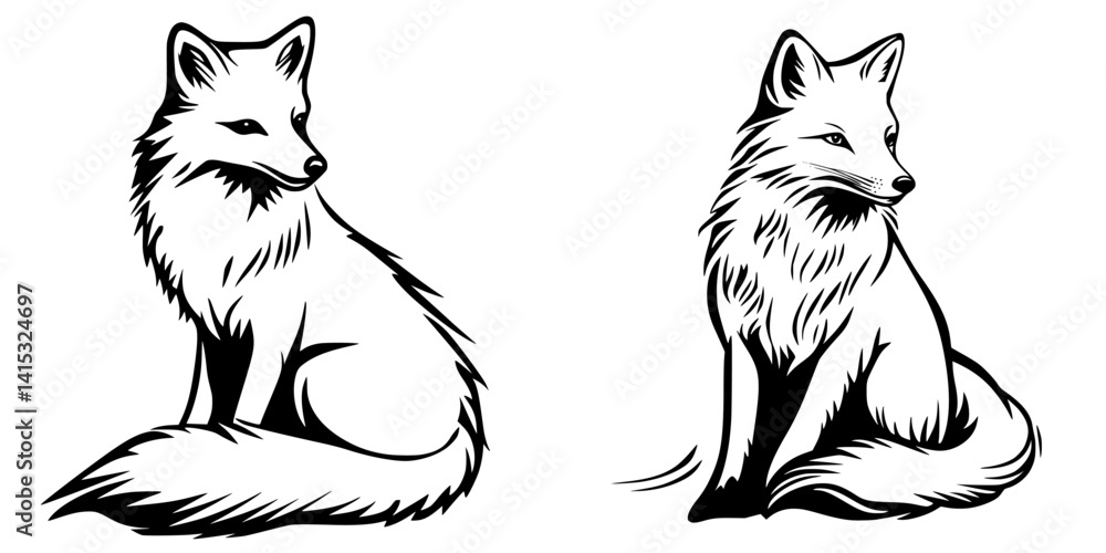 Aufkleber vector illustration of two fox characters in a playful pose with distinct features and detailed fur 
