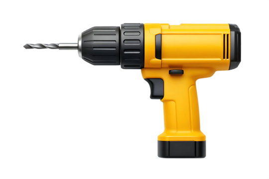 Yellow cordless drill isolated on white background