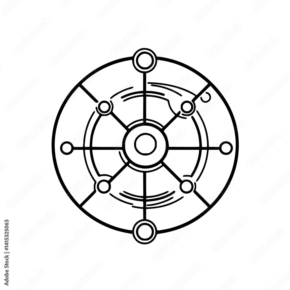 Poster vector illustration of a circular scientific diagram depicting data points connected by lines in a s