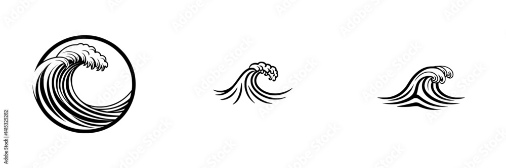 Poster vector illustration of stylized ocean waves in various sizes reflecting dynamic movement and energy