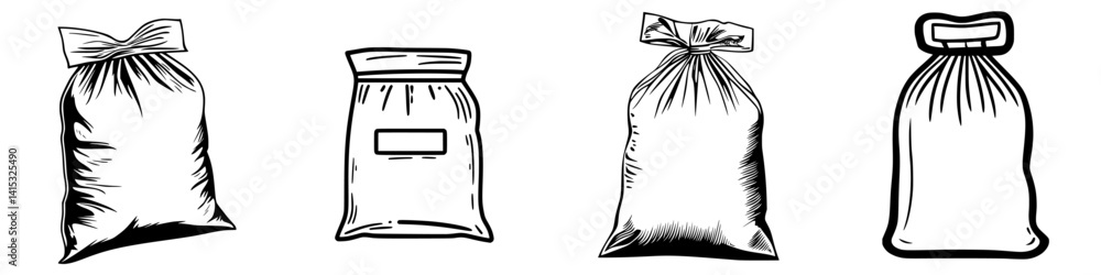 Poster various vector illustrations of different types of bags with distinct designs and styles for versati