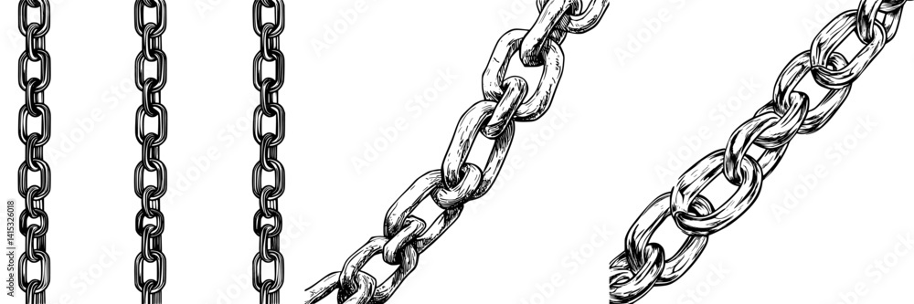 Aufkleber vector illustration of interlinked metal chains showcasing different styles and perspectives without