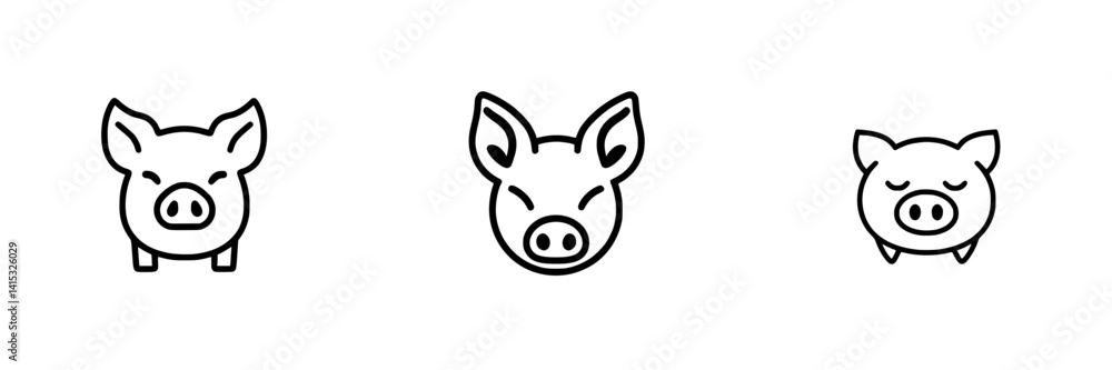 Aufkleber vector illustration showing three distinct pig icons in a minimalist style suitable for various desi