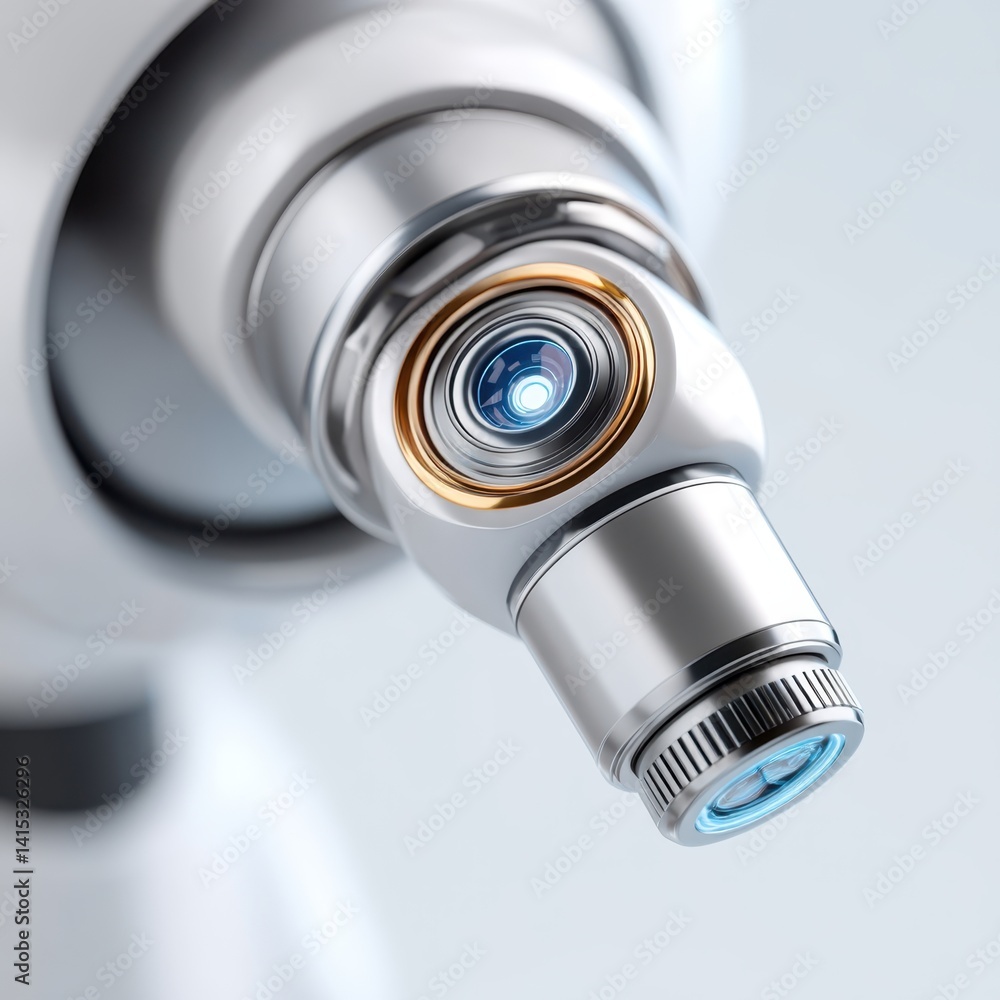 Poster healthcare technology ai diagnostics virtual services concept. close-up of a microscope's objective 