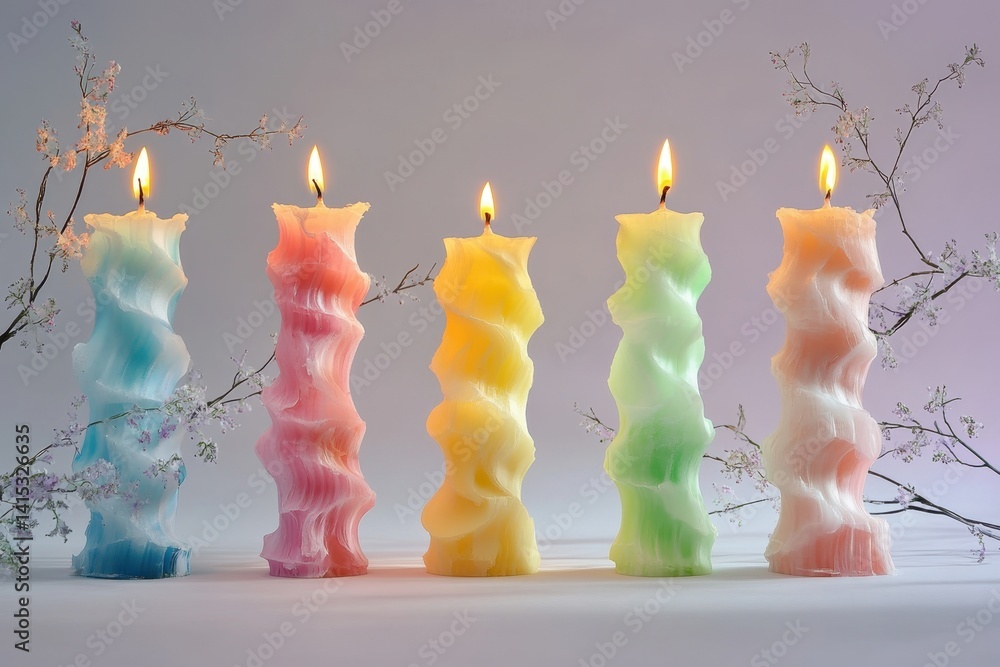 Aufkleber colorful twisted candles lit in a serene setting creating a calming atmosphere