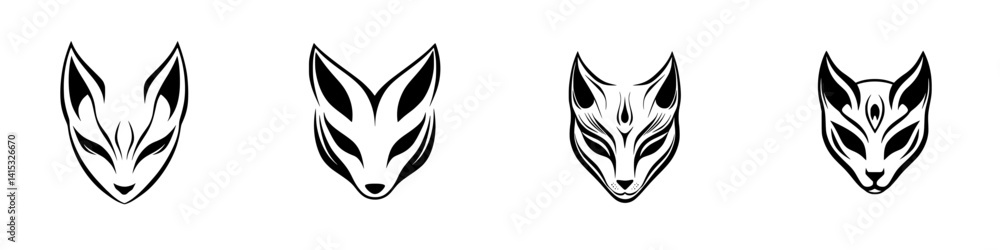 Poster unique vector illustrations of stylized fox heads featuring intricate designs and sharp lines for ar