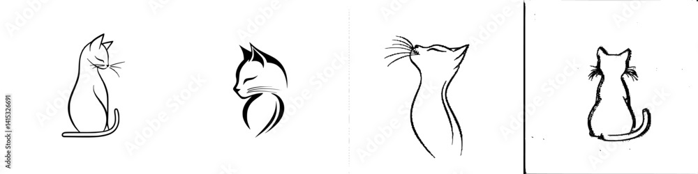 Poster multiple cat silhouettes in minimalist vector illustration style showcasing feline forms and express