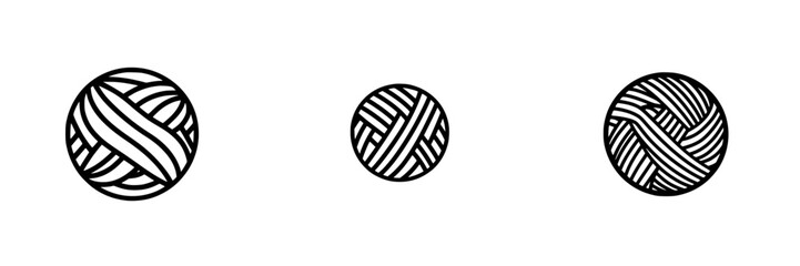 Vector illustration of three yarn balls in different sizes with intricate striped patterns on a clean background