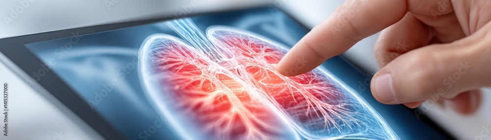 Poster healthcare technology ai diagnostics virtual services concept. interactive display showing a hand to
