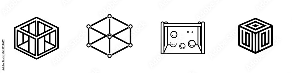 Poster vector illustration of geometric shapes showcasing cubes and three-dimensional forms in a minimalist