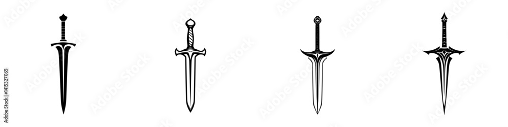 Poster vector illustration of various sword designs highlighting different styles and shapes in a minimalis