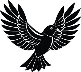 Silhouette illustration of birds sitting on power lines, with one bird in flight, symbolizing freedom, nature, and urban wildlife, perfect for nature, wildlife, and freedom-themed designs.