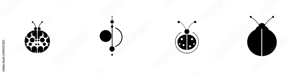Poster vector illustration icons of various ladybug designs in a minimalist style showcasing different patt