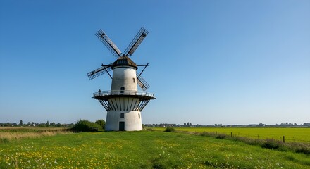 windmill in the field of sunflowers