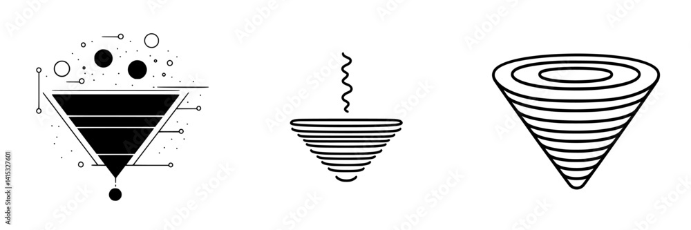 Aufkleber vector illustration icon depicting diverse abstract funnel shapes with geometric elements and linear