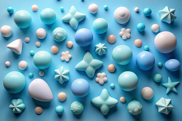 Sky blue with jiggly clay-like 3D shapes