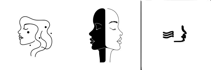 Vector illustration icon depicting diverse female profiles conveying beauty and identity with contrasting features