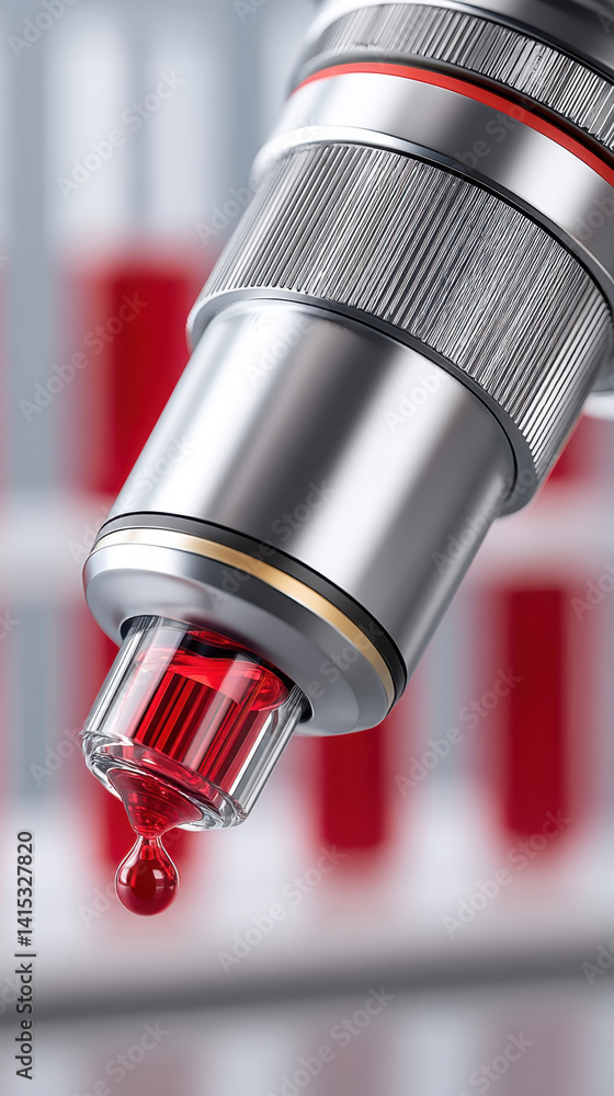 Poster healthcare technology ai diagnostics virtual services concept. close-up of a laboratory microscope w