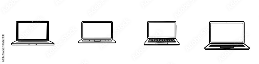 Poster vector illustration icons of various laptop designs showcasing their distinct features and styles fo