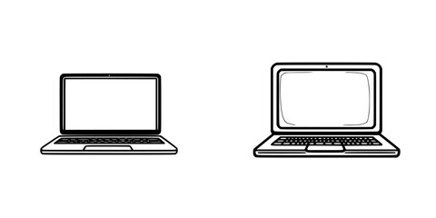 Vector illustration of two laptop icons with different designs and keyboard layouts for digital content use