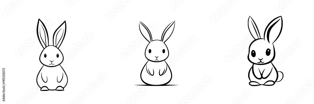 Poster cute vector illustration of three distinct rabbit characters in playful poses and expressions suitab